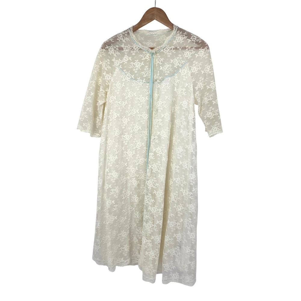 Vintage 1960s‎ peignoir robe floral lace medium lingerie